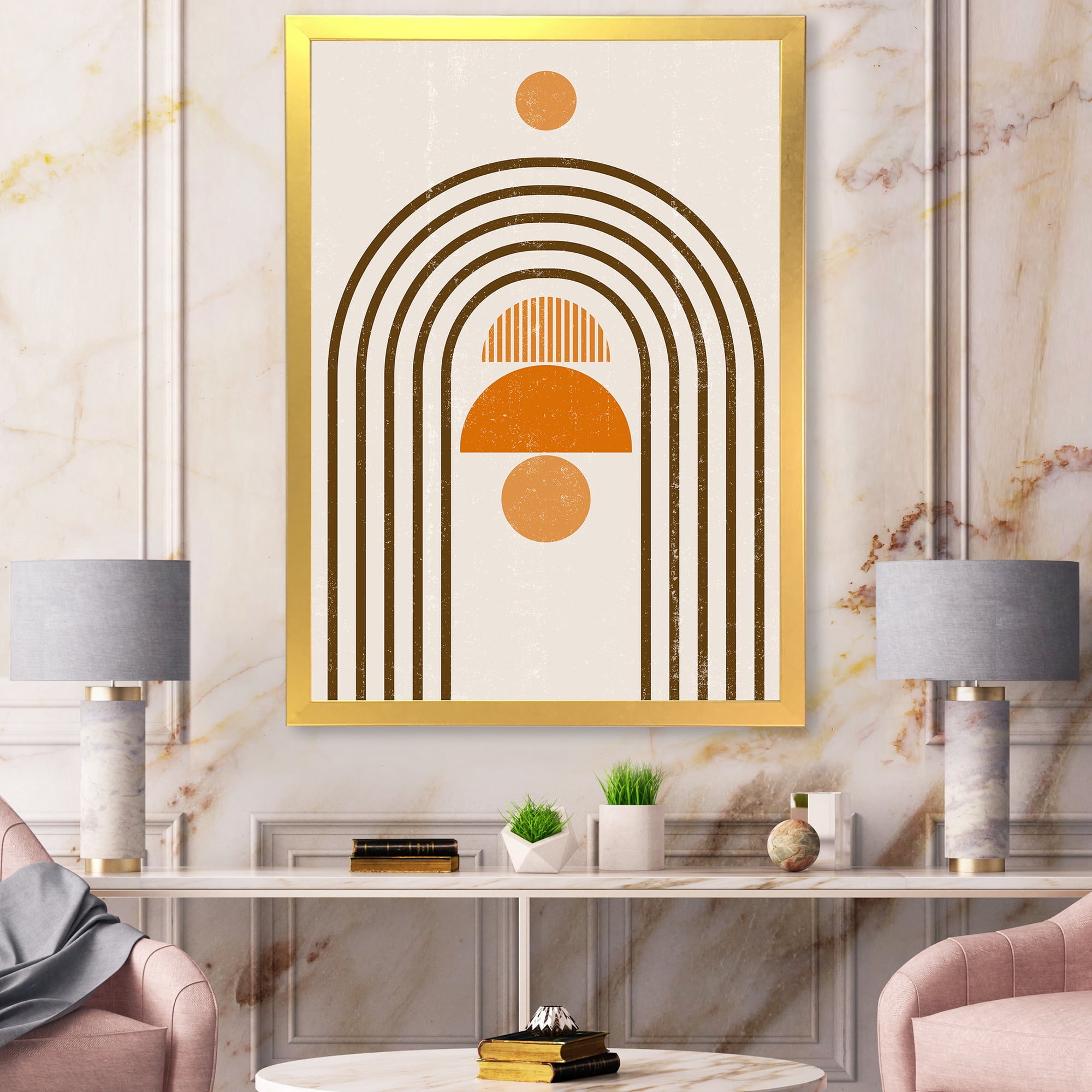 Designart 'Abstract Rainbow Moon and Sun In Earth Tones IV' Modern Framed Art Print