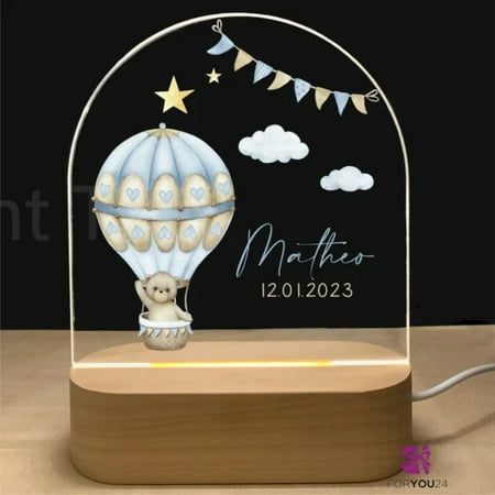 

CHNGYJC Custom Personalized Baby Animal Night Light 3D Lamp with USB Wood Base - Unique Baby Gift for Bedroom Table - Customized with First Name