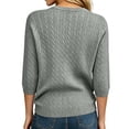 thumbnail image 5 of WULMLEO Women's Cable Knit Sweaters Crewneck Three Quarter Sleeve Soft Pullover Tops Gray L, 5 of 6
