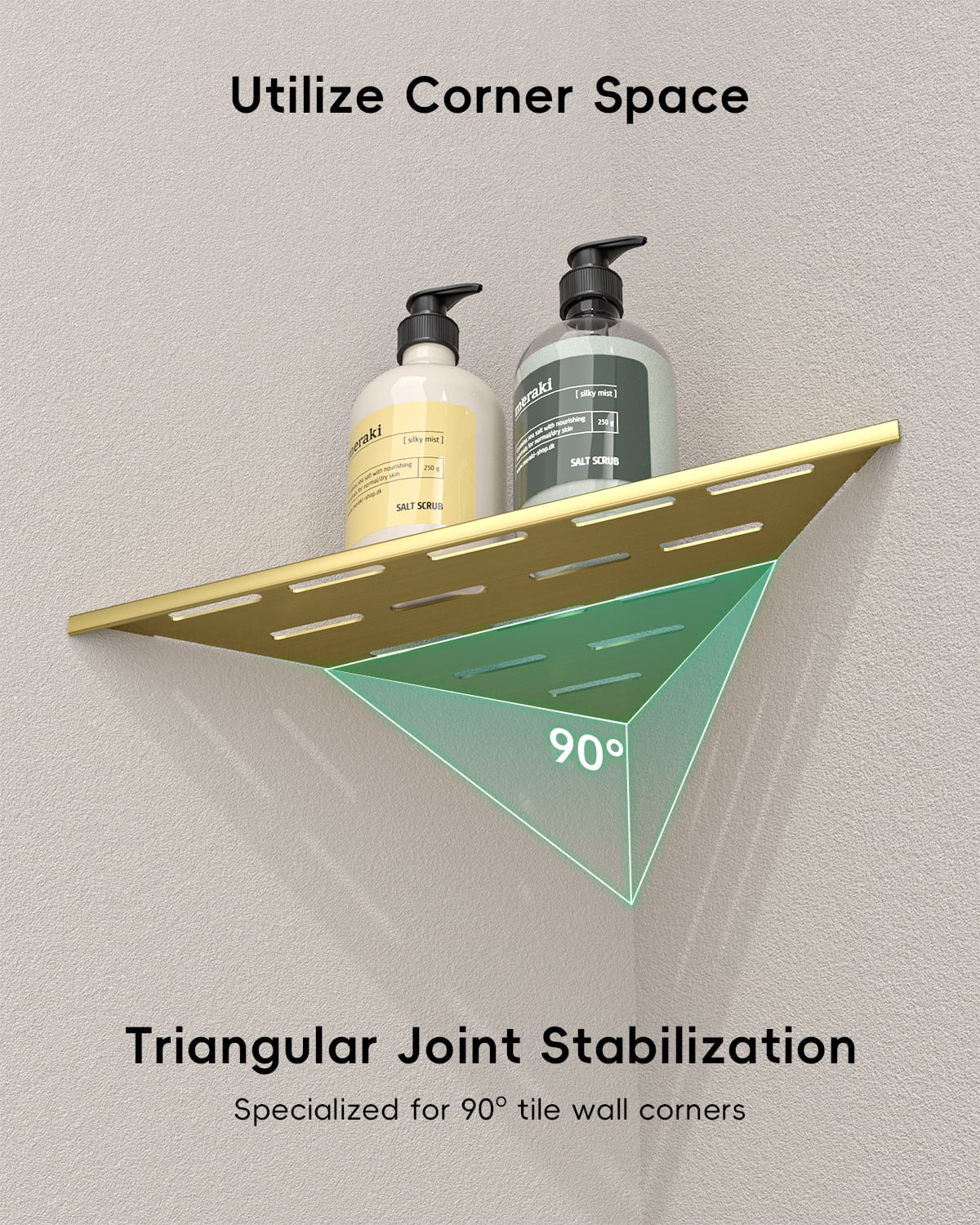 DAYONE Corner Shower Shelf Gold 2 Pack 10", Bathroom Corner Shower Organizer Shelf for Tiled Wall, SUS304 Stainless Steel Recessed Organizer Shelves
