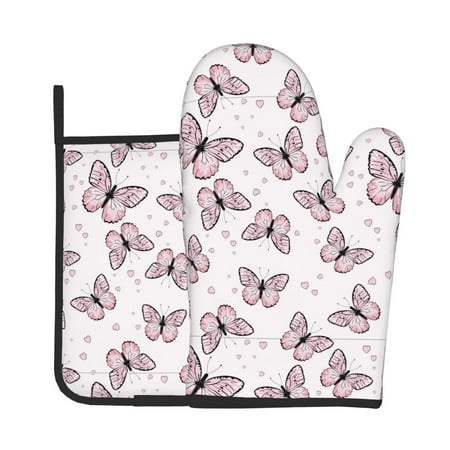 

Tebeau Butterflies (2) Print Oven Mitts and Pan Racks 2-Piece Set Kitchen Oven Mitts and Pan Racks Heat Resistant 500 °F for Baking and Cooking
