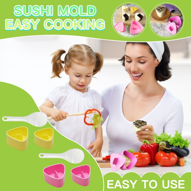 Iumwxz Spoons Big and Small Triangular Rice Sushi Children'S Rice Bento Diy Seaweed Laver Rice with Spoon Cutlery Set Pink Plastic Up to 65% Off