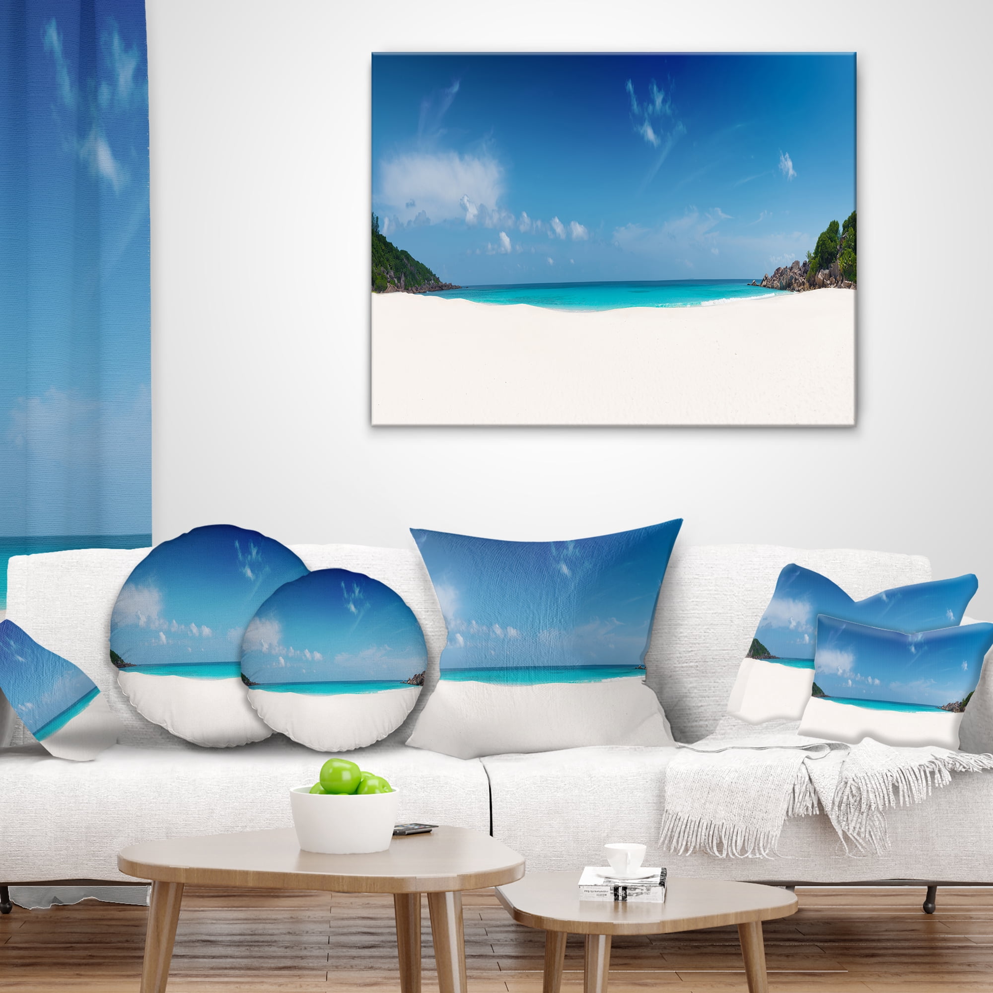 Designart Petite Anse Beach La Digue Island - Seascape Throw Pillow - 12x20