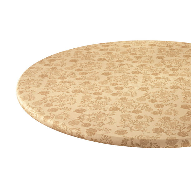 Kathleen Vinyl Elasticized Table Cover, Round Plastic Tablecloths With Elastic