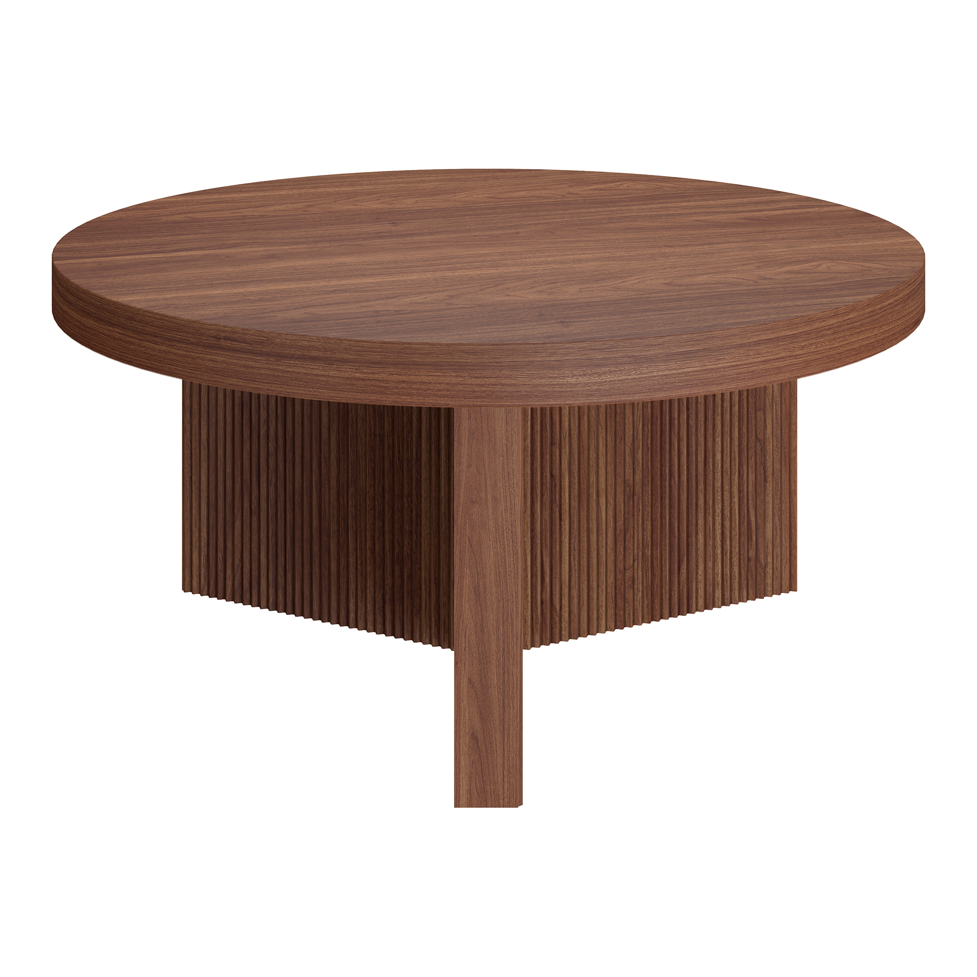 Holm 32" Wide Round Fluted Coffee Table in Satin Walnut