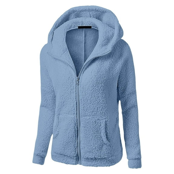 HLKJKLS Long Sleeve Shirts For Women Hooded Sweater Coat Winter Warm Zipper Outwear Polyester Comfortable Blue S-5Xl