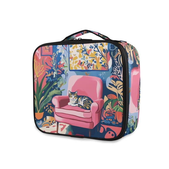 FORMRS Travel Makeup Bag Large Capacity Train Case Cosmetic Organizer with Adjustable Dividers, Art Cat