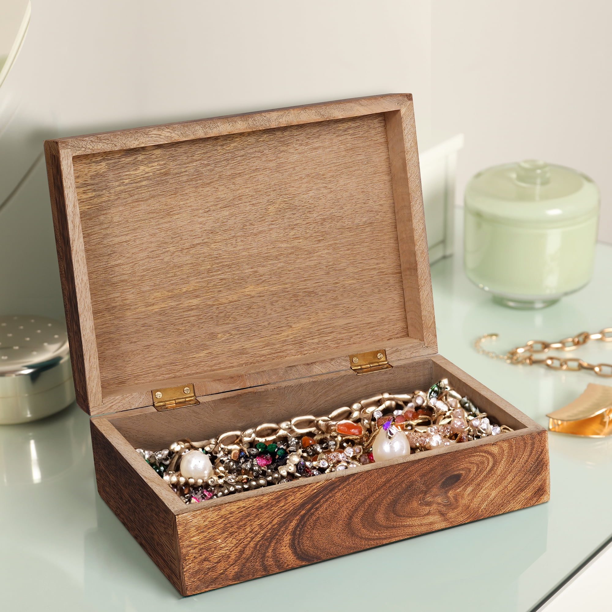 Carved Scallop Mango Wood Box with Lid, Medium Burnt Medium Wood Box, Handmade Decorative Box with Lid for Use As Memory Box, Keepsake Box, Photo Storage Box, and more, 7.5” x 4.5” x 3”
