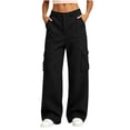 thumbnail image 2 of Atkumj Cargo Pants Women with Multi Pocket Stylish Button Sweatpants Women Casual Solid Color Wide Leg Pants for Fall Winter S, 2 of 8