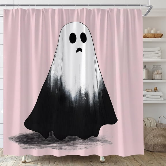 Spooky Halloween Shower Curtain, Pink Ghost Icons Waterproof Bathroom Curtain with Hooks, Funny Horror Holiday Decor 36"W x 72"H