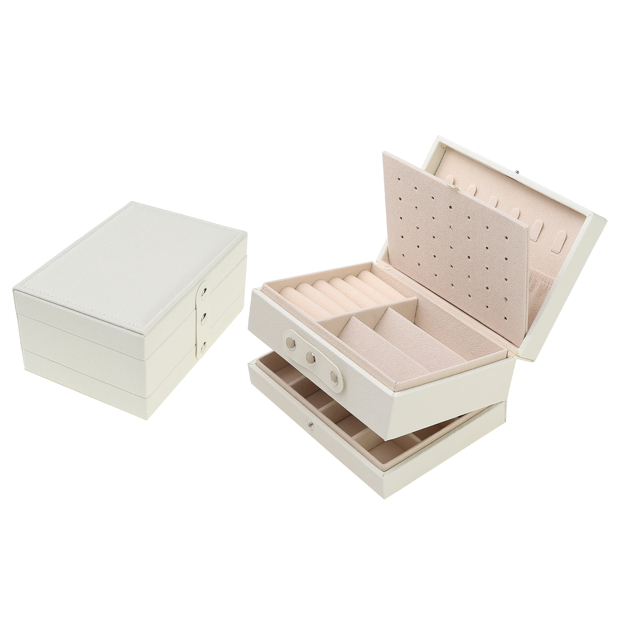 Unique Bargains 2 Layer Jewelry Box PU Leather Jewelry Case for Earring Necklace Ring Beige