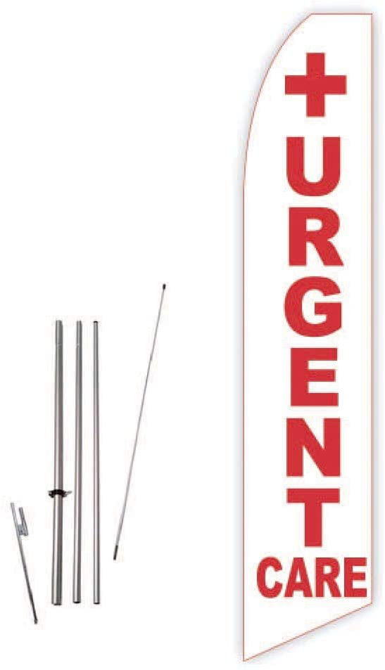 5 five URGENT CARE white 15' SWOOPER #3 FEATHER FLAGS KIT with poles+spikes 