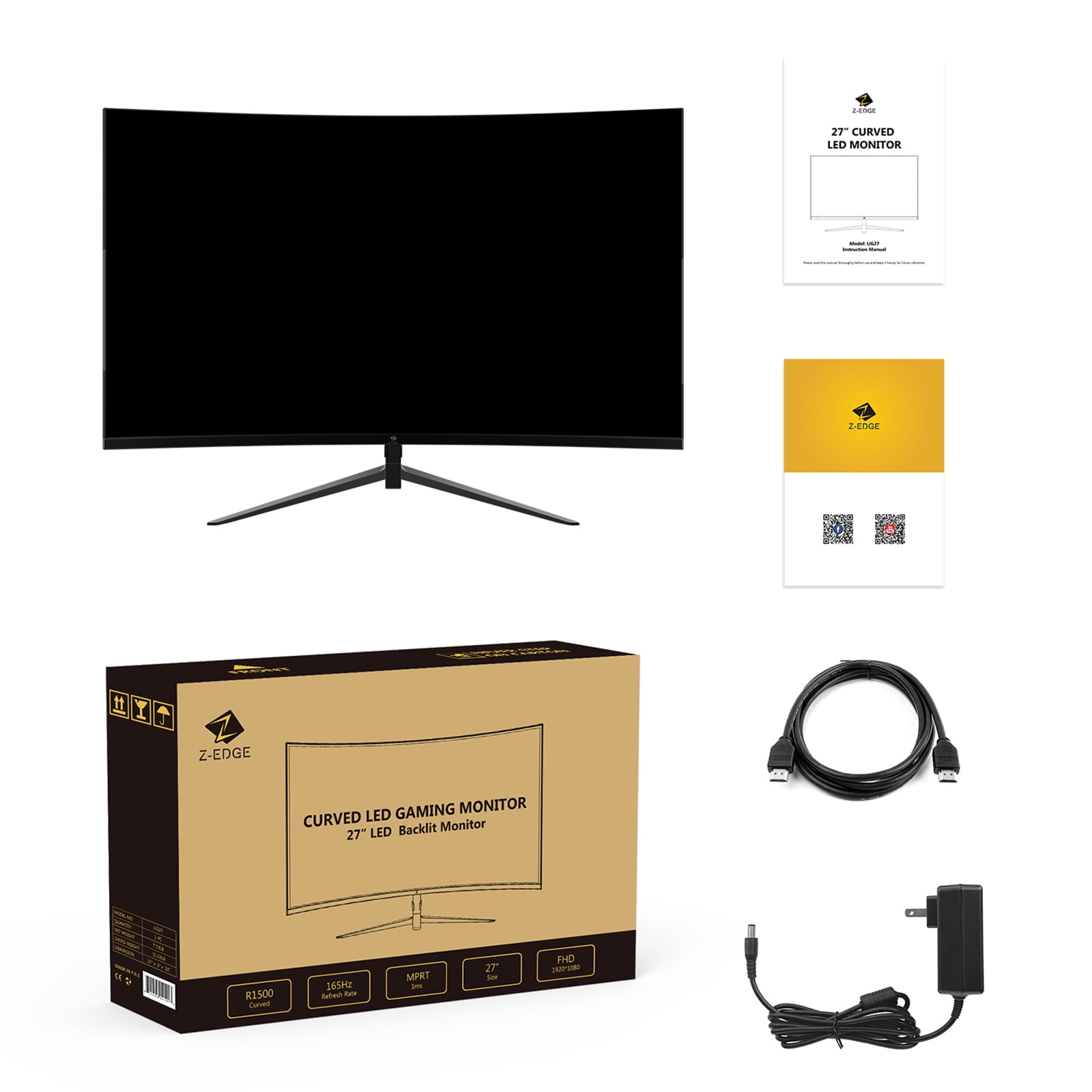 Z-EDGE UG27 27-Inch LED Curved Gaming Monitor 200Hz(DP) 144Hz(HDMI