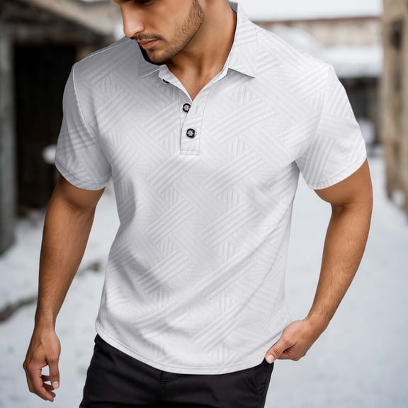 Men's Polo T Shirts Short Sleeve Quarter Button Up Tee Shirt Loose Fit White Mens Golf Shirts