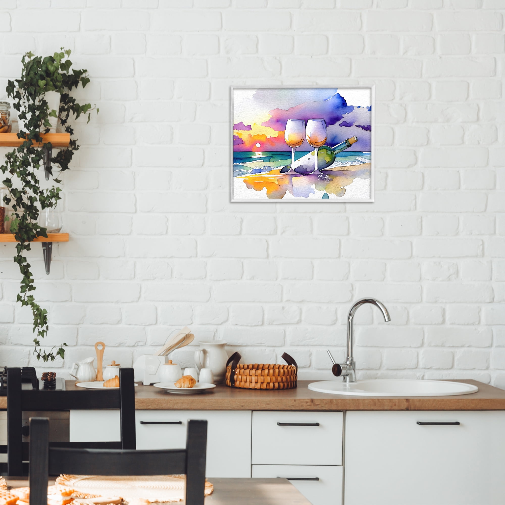 Stupell Industries Coastal Cheers with Wine White Framed Giclee Art, design by Shelly Craig