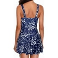 thumbnail image 4 of One Piece Swimsuits for Women Modest Tummy Control Swimdress Vintage Bathing Suits Skirt Swimwear Blue Tropical Leaves L, 4 of 5