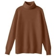 thumbnail image 3 of ManxiVoo Women's Autumn Winter Loose Knit Pullover High Neck Thermal Long Sleeve Top for Layering L Size Brown, 3 of 6
