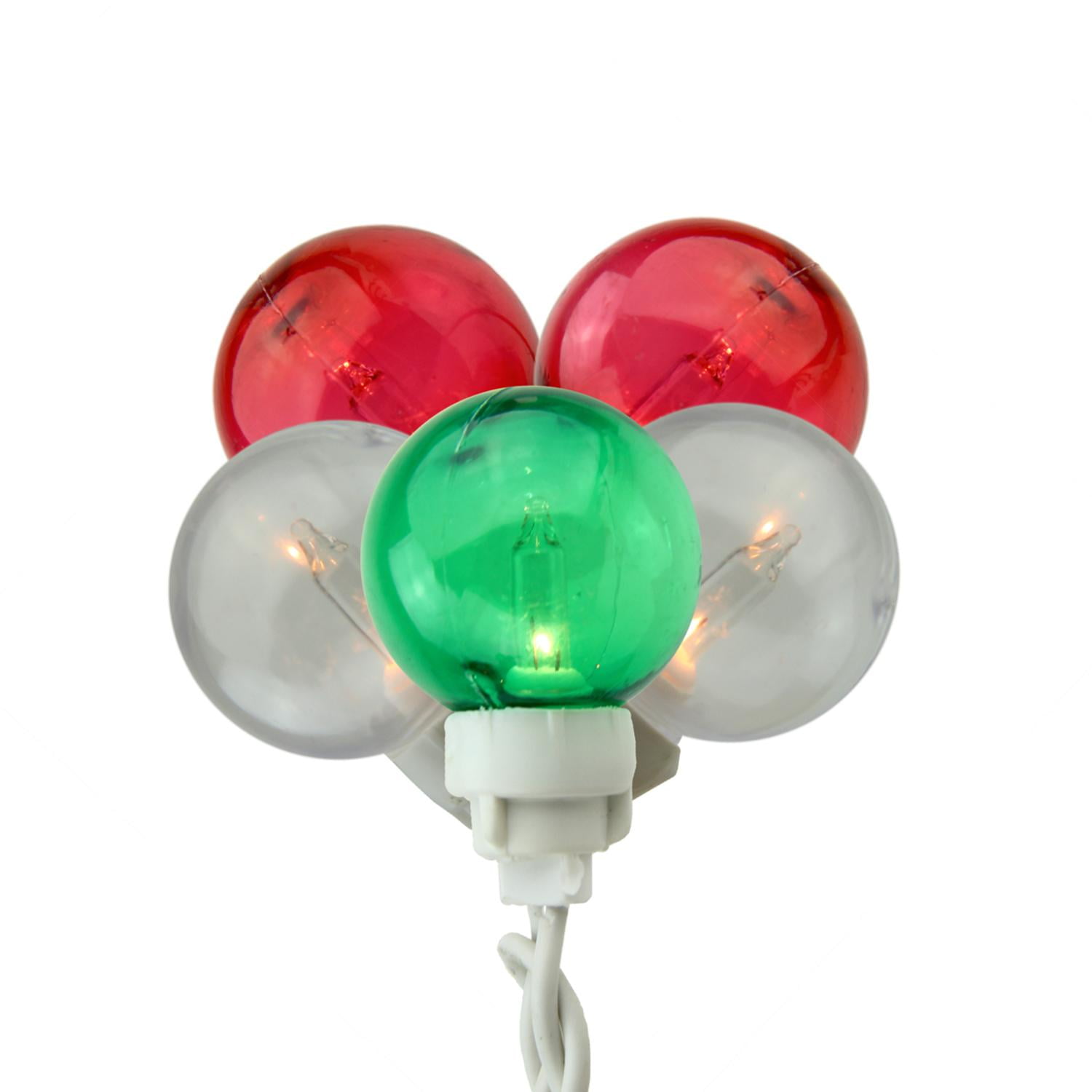 Set of 100 Green Red and White G30 Globe Icicle Christmas Lights