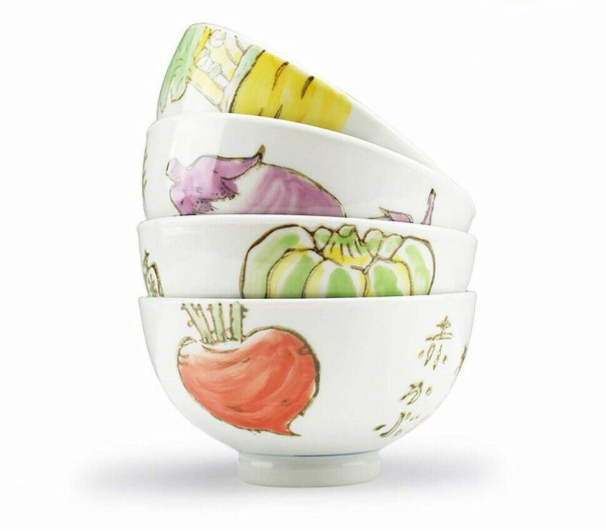 Set of 4, Japanese Porcelain Ceramic Two-sides Hand Painted Motifs Serving Bowls F15714
