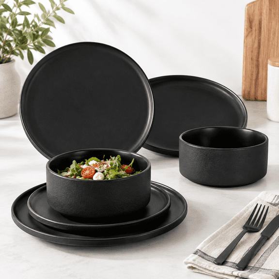 Dinnerware Sets 6-piece Plates And Set For 2 Matte Black