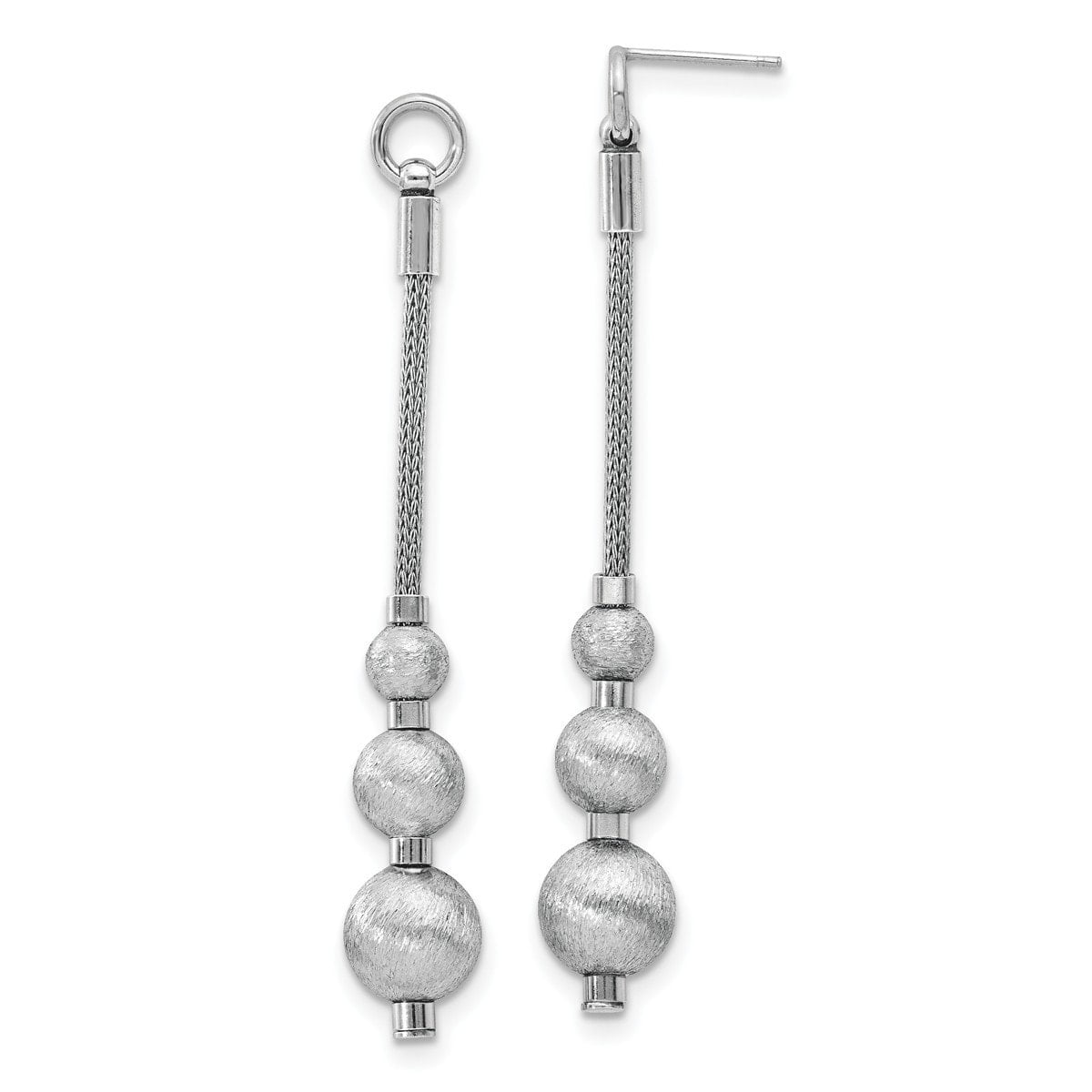 Sterling Silver Polished & Brushed 3 Bead Dangle Earrings