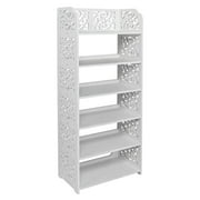 Ktaxon 6 Tier Decorative Carved Shoe Rack Shoe Shelf Closet Storage Organizer Shoe Space Saving for Entryway Bedroom Living Room, White Finish