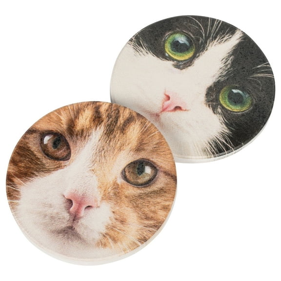 Orange Black and White Cat Faces 2.75 x 2.75 Absorbent Ceramic Car Coasters Pack of 2