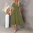 thumbnail image 5 of Womens Dresses Fashion Women Loose V-Neck Summer Solid Short Sleeve Dress clothes under $25.00, 5 of 8