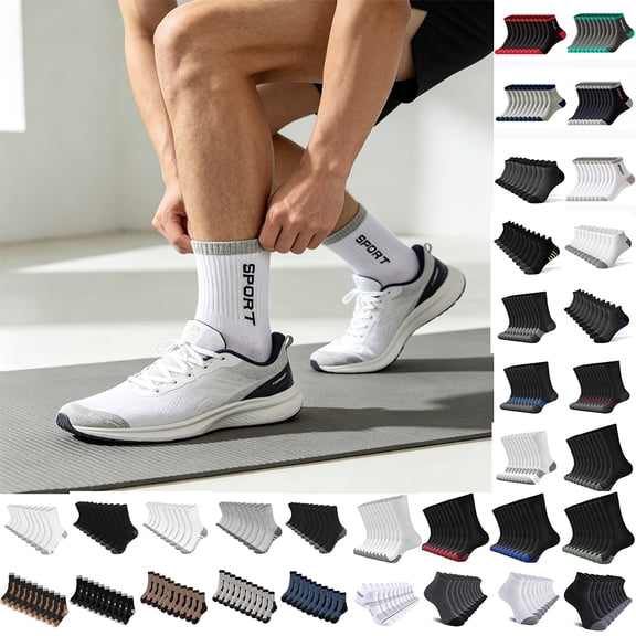 5 Pairs Men's Athletic Crew Socks, Cushioned Moisture Wicking Socks, Anti‑Odor Breathable Running Training Socks , Multi‑Color Casual Sport Socks for Men