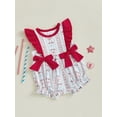 thumbnail image 4 of BemeyourBBs Newborn Baby Girl 4th of July Outfit Patriot Independent Day Clothes Summer Bubble Romper American Flag Bow Print Ruffled Trim Flying Sleeve Bodysuit Jumpsuit, 4 of 9