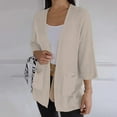 thumbnail image 2 of Breezora Waffle Textured Quarter Sleeve Casual Cardigan Jacket for Women Urban Style Lightweight Cover Up L Size Beige, 2 of 4