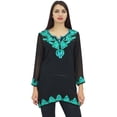 thumbnail image 3 of Phagun Women's Black Georgette Tunic Aari Work Long Sleeve Casual Ethnic Top-20, 3 of 8