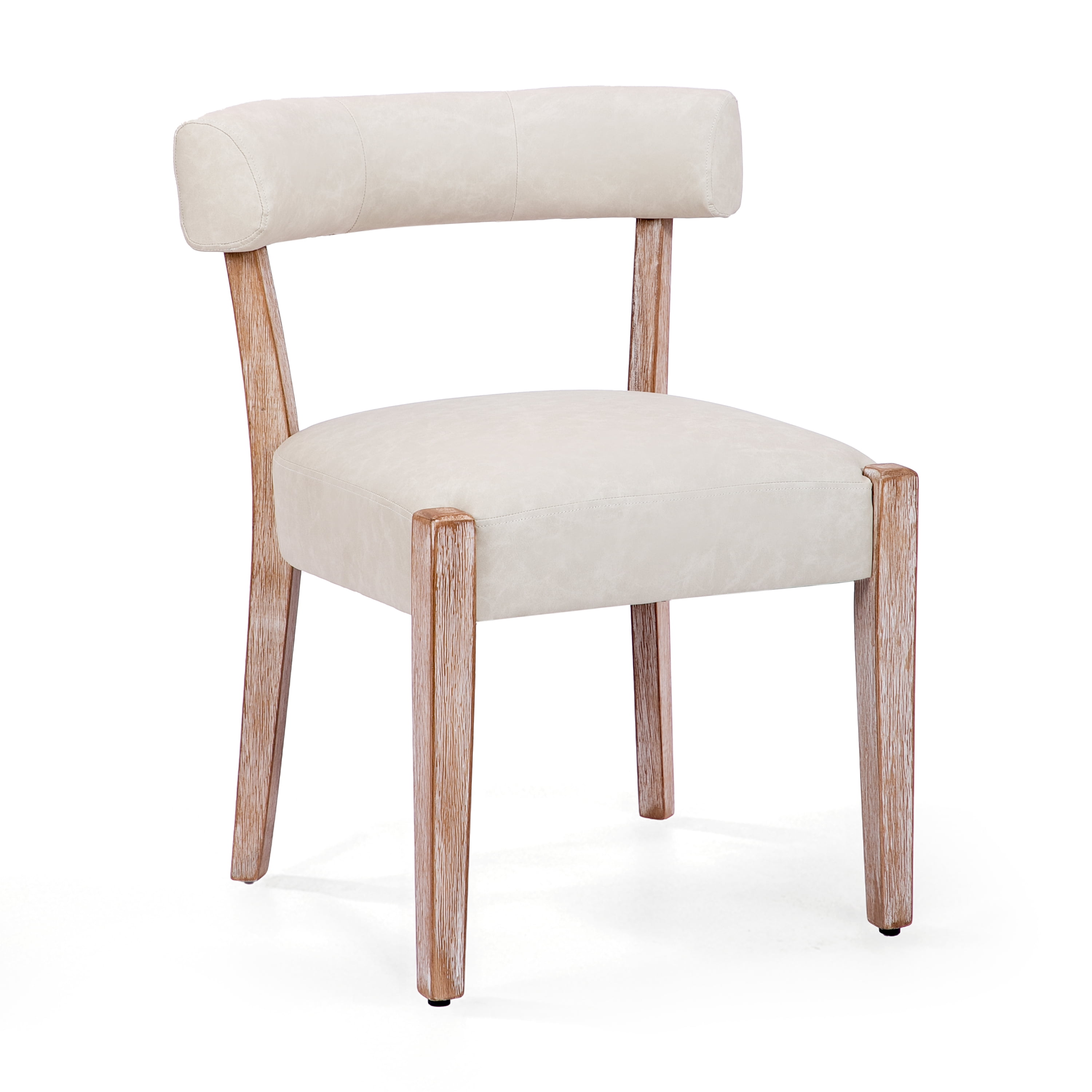 Bonbeur Modern Kitchen Dining Chairs Set of 2, Beige Faux Leather Cushion Seat with Solid Rubberwood Legs