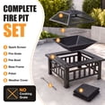 thumbnail image 4 of Lacoo 32" Patio Square Fire Pit Table for Patio Backyard Fire Heating with Mesh Lid Poker and Protective Cover, Gold, 4 of 7