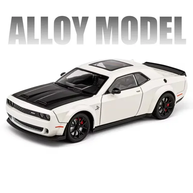 1:24 Dodge Challenger SRT Hellcat Alloy Modified Racing Car Model Diecasts Metal Sports Car Model Sound and Light Kids Toys Gift White