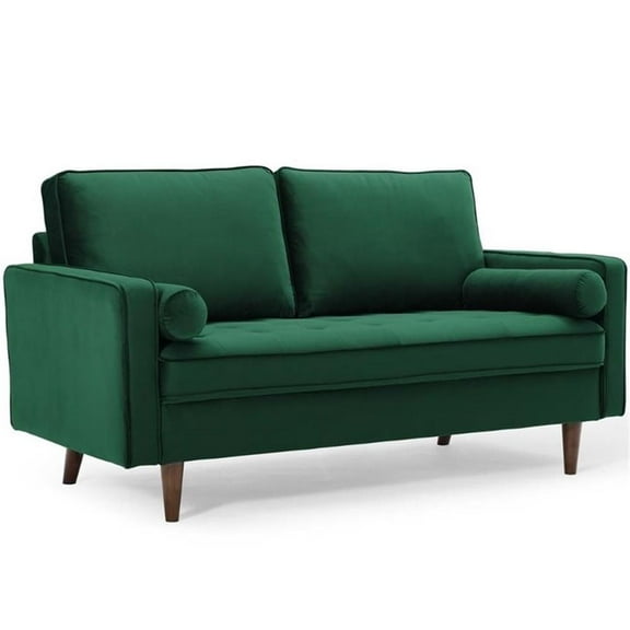 Pemberly Row Mid Century Modern Performance Velvet Loveseat in Green