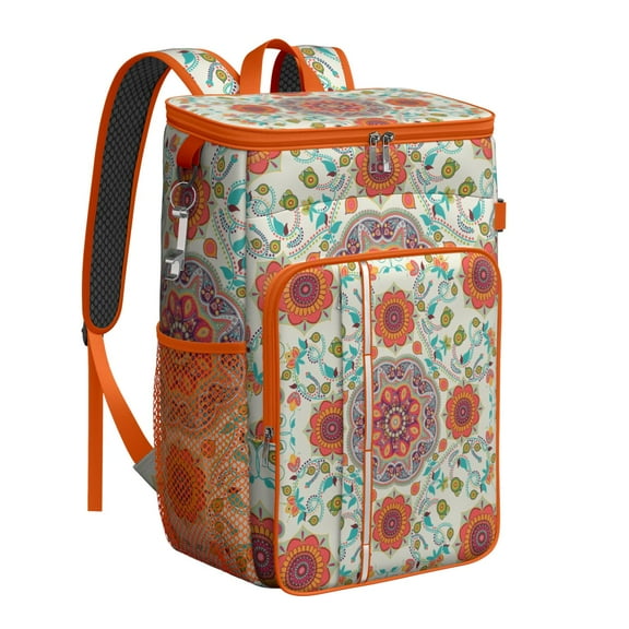 Colorful Geometric Insulated Cooler Backpack - Leakproof 20L Soft Cooler Bag with Padded Straps, Ideal for Hiking, Picnics & Travel