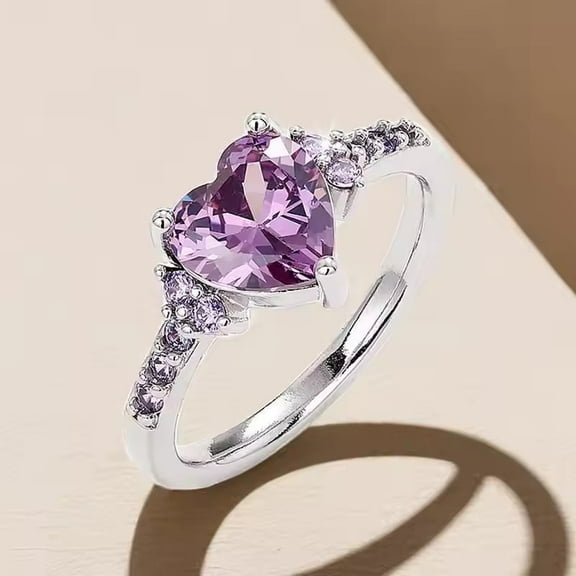 CAUER India 14K White Gold Plated Simulated Purple Moissanite Heart Halo Ring – VS1 Clarity, Engagement & Anniversary Jewelry