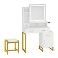 thumbnail image 2 of ModFusion White Dressing Table with Stool, Mirror, Drawers, Adjustable LED Lighting, and Built-In Charging Station, 2 of 11
