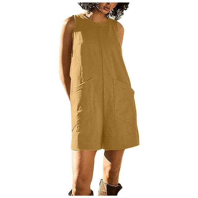 Women's Casual Rompers Stretchy Summer Sleeveless Shorts Jumpsuits With Pockets