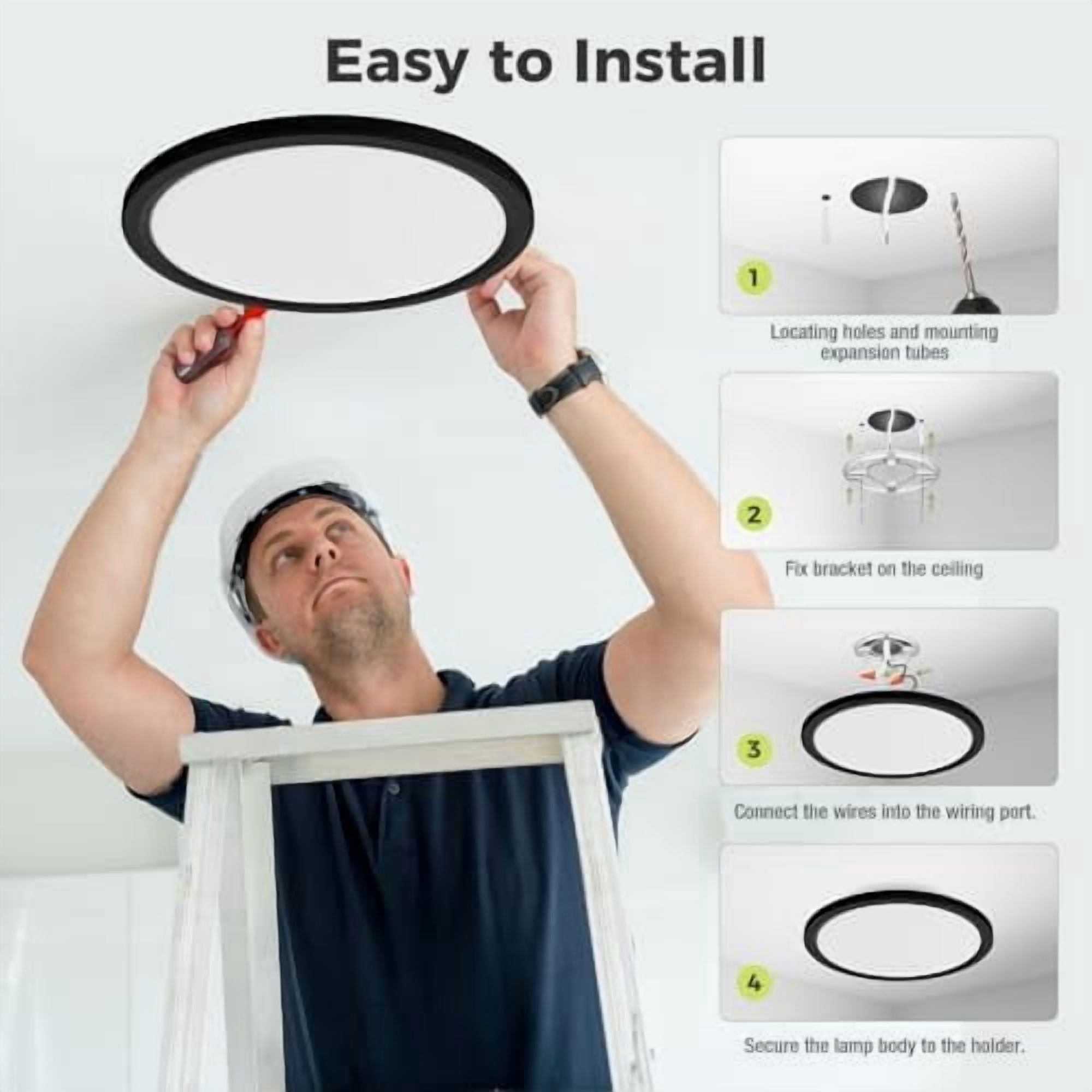 1Pack 13 Inch LED Flush Mount Ceiling Light, Dimmable & 5CCT 3000K-6500K, 24W 3200LM Ultra-Thin Black Round Light for Kitchen Hallway