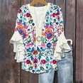 thumbnail image 2 of Fancifize Women's Bohemian Peasant Top - Ruffle Cuff V-Neck Shirt 3/4 Flounce Sleeve Lightweight Tunic Festival Wear,M,Pink, 2 of 5