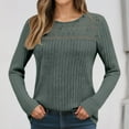 thumbnail image 4 of Womens Long Sleeve Tunic Tops Fall Ribbed Hollow Out Crew Neck Shirt Lace Patchwork Dressy Casual Pullover Sweater Blouses, 4 of 6