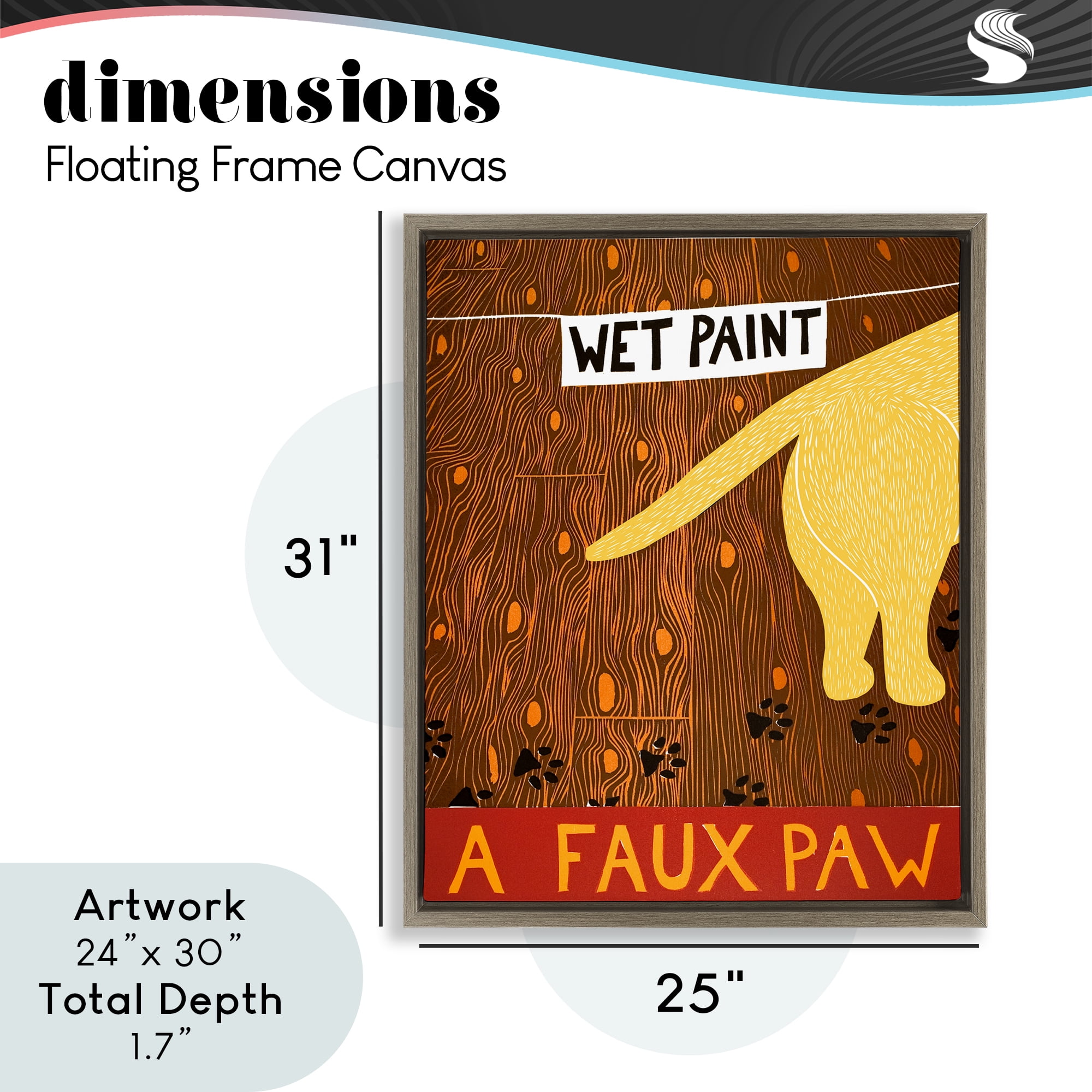Wet Paint Faux Paw Brown Framed Floater Canvas Wall Art, design by Stephen Huneck