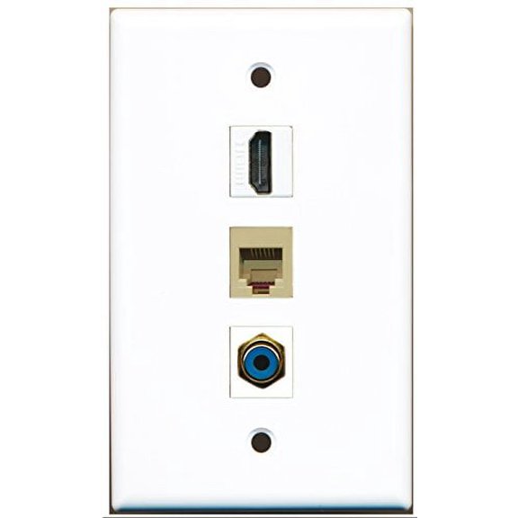 RiteAV - 1 Port HDMI and 1 Port RCA Blue and 1 Port Phone RJ11 RJ12 Beige Wall Plate