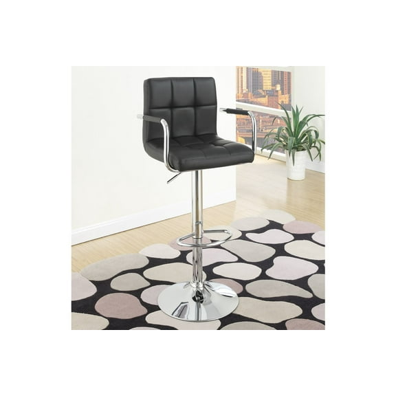 Faux Leather Swivel Hydraulic Bar Stool w/ Arms, Set of 2, Black