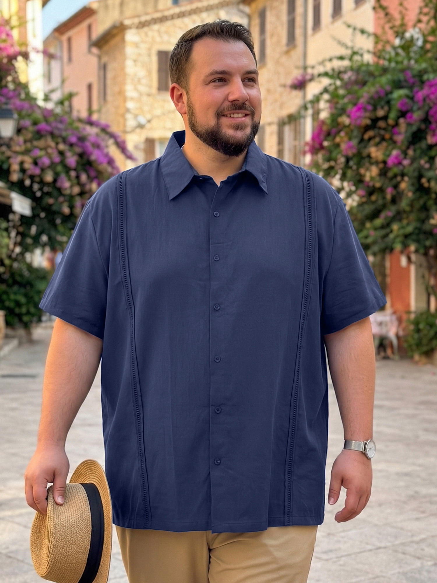 DARING DIVA Men's Big Tall Summer Casual Short Sleeve Button Down Shirts 3XL Dark Blue