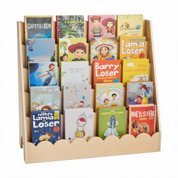 VEVOR Montessori Bookshelf, 5-Tier Scalloped Kids Bookshelf, Front Facing Toddler Bookcase, Dual Hooks for Hanging Backpacks, Baby Bookshelf for Kids Room, Living Room, Entryway, Nursury, Preschool