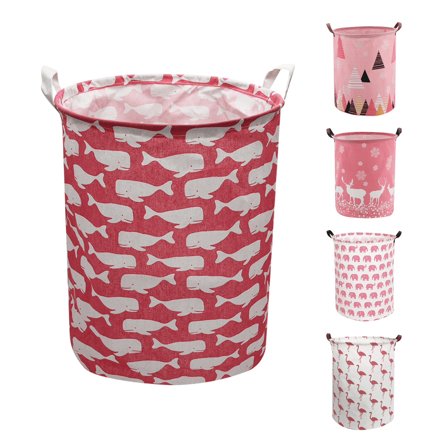 19 Large Sized Toy storage bucket Cute Pattern Design Laundry Hamper Cotton Fabric Cylindric Storage Bin with Rope Handles Style5 