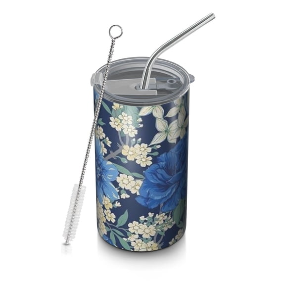 20oz Coffee Tumblers Pioneer Flower Floral Print Pattern Stainless Steel Vacuum Insulated Travel Tumbler Coffee Cups Mug with Lid and Straw with Cleaning Brush for Cold & Hot Drinks